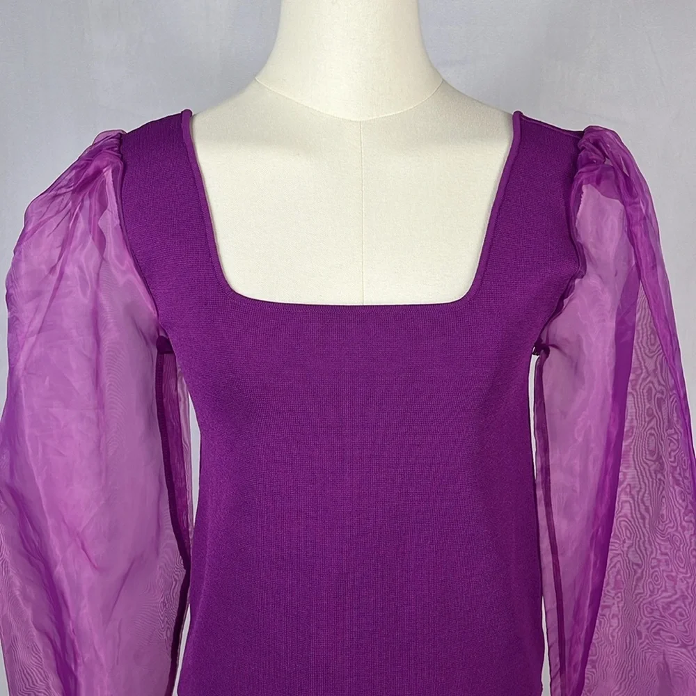 Revolve House of‎ Harlow Chiffon Organza Puff Sleeve Cropped Blouse Purple.